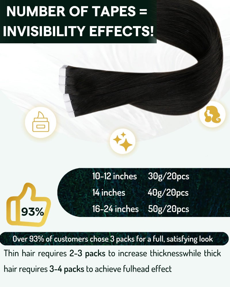 RUNATURE Tape in Hair Extensions Human Hair Natural Black 14 Inch 40g Real Human Hair Tape in Extensions Seamless Tape Ins Human Hair Straight Remy Hair Smooth Texture 20pcs #1B - Image 4